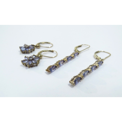 9343 - Two pairs of tanzanite drop earrings, stamped 9k, 4.4g