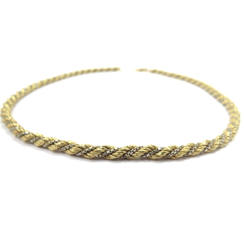 9374 - A two tone rope twist necklace, stamped 750, 41cm long, 20g