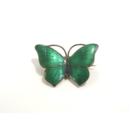 9414 - A Marius Hammer Norwegian silver butterfly brooch in green enamel