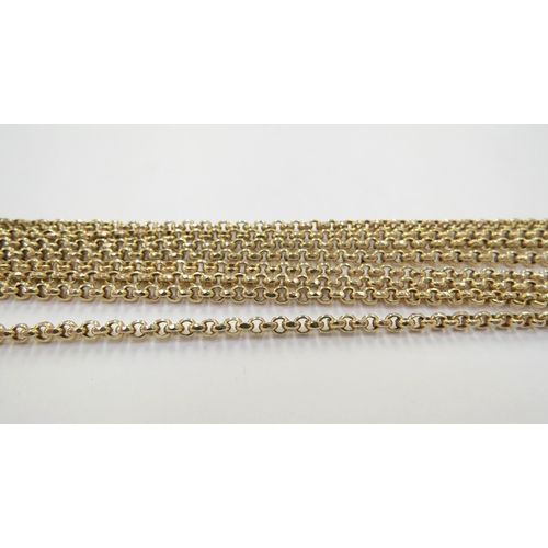 9380 - A gold guard chain stamped 9c, 140cm long, 20.7g