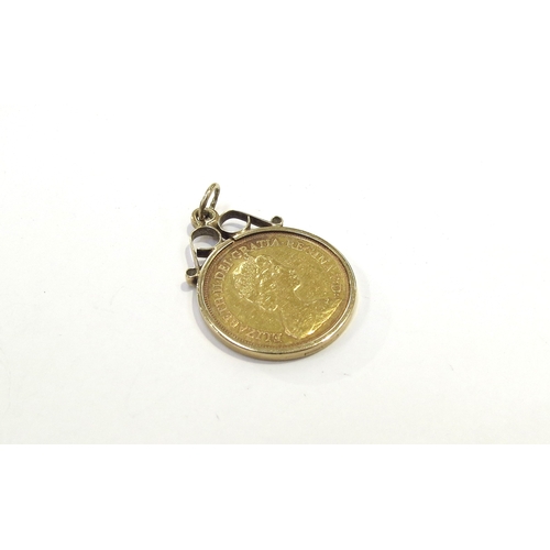 9411 - A 1982 gold half sovereign in 9ct gold loose pendant mount, 4.9g