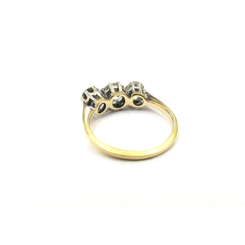 9153 - An 18ct gold platinum set three stone diamond ring, 0.90ct total approx. Size I, 2.5g