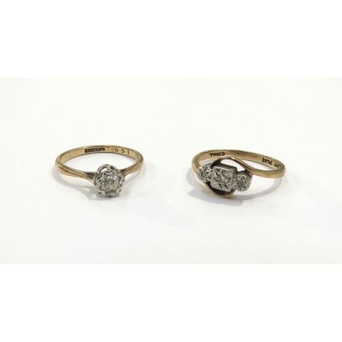 9262 - Two 9ct gold and platinum rings both set with illusion diamonds, sizes K and L, 3.3g