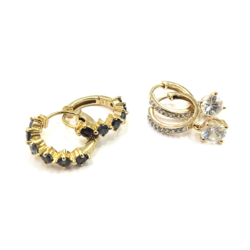 9352 - A pair of 9ct gold white Ceylon sapphire and zircon earrings, 2.1g and a pair of 9ct gold Nigerian b... 