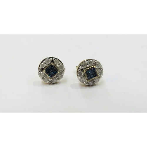 9350 - A pair of blue and white diamond stud earrings, 9ct gold, 1.6g