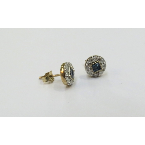 9350 - A pair of blue and white diamond stud earrings, 9ct gold, 1.6g