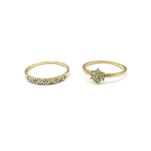 9333 - Two 9ct gold rings including diamond half hoop and Alexandrite daisy ring, both size U, 3.4g