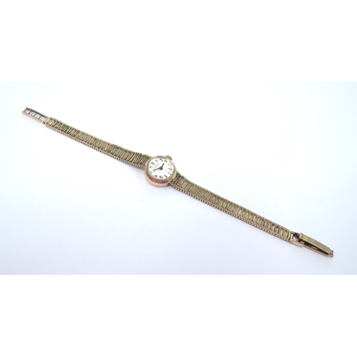 9383 - A lady's Rone Incabloc 9ct gold wristwatch with gold bracelet strap (strap a/f) 17g total