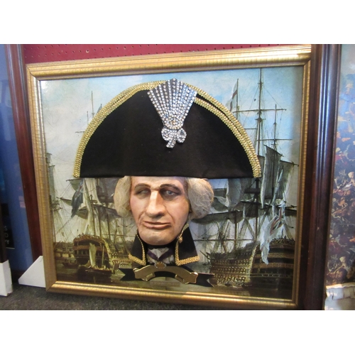 1031 - Two 3D sculptures of Lord Horatio Nelson and Sitting Bull, surmounted on related prints, framed