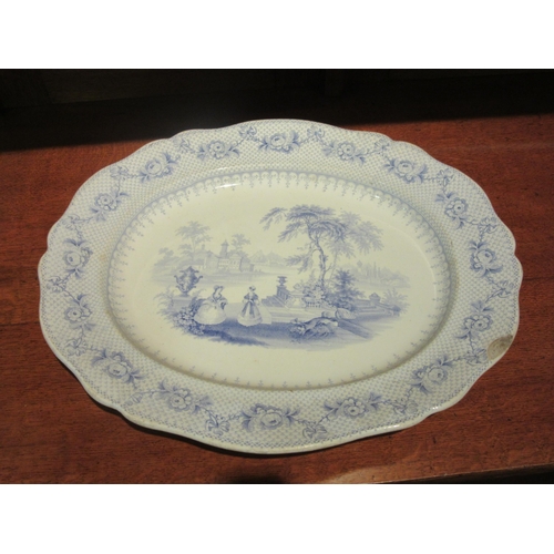 1065 - A blue and white 'Laconia' JMWs oval platter, chip to rim, 44cm long