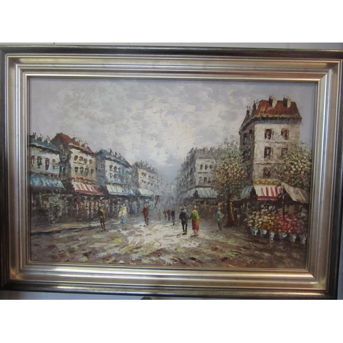 1066 - BURNETT: An oil on canvas of a Parisian street scene. Signed lower right. Framed. 49.5cm x 75cm imag... 