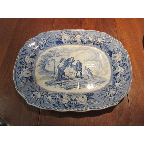 1075 - A large blue and white Jones & Son drainer plate British history 'Death of General Wolfe' a/f, stapl... 