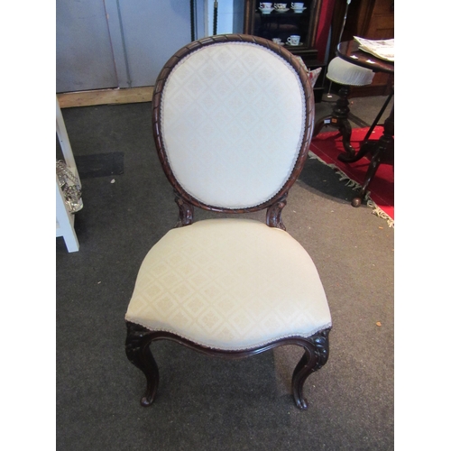 1090 - A 19th Century damask upholstered bedroom chair, rope twist back support, serpentine front seat, on ... 