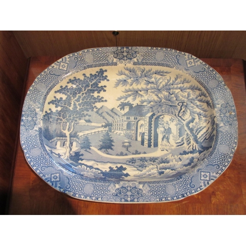 1101 - A blue and white meat platter, 38cm long