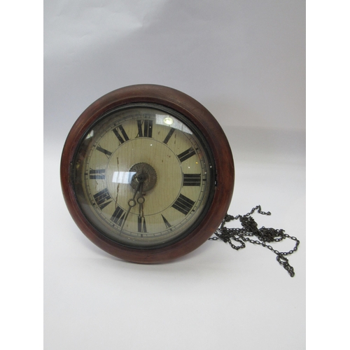 8002 - A Victorian mahogany cased postman's alarm wall clock, painted roman numeral face with brass inner d... 