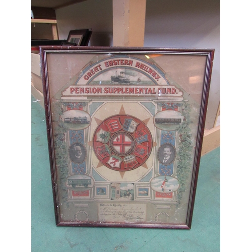 8011 - A framed and glazed GER Pension Supplement Fund certificate, 53 x 43.5cm