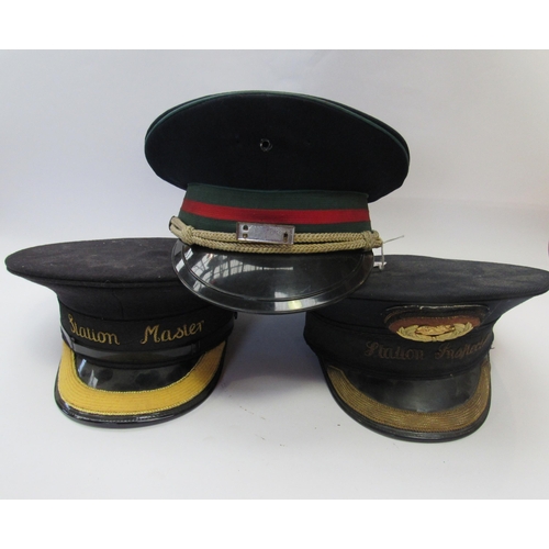 8012 - A BR Station Masters peaked cap, a BR (W) Station Inspectors hat, both with front gilded braiding an... 