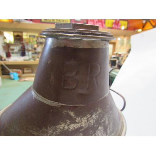 8014 - A BR large conical oil container with paper sticker to side mentioning Stratford, 53cm tall