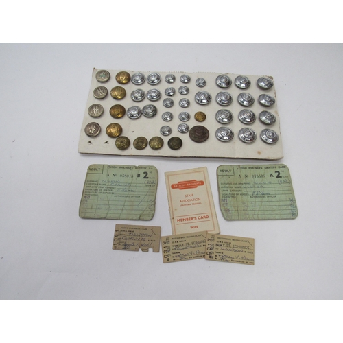 8017 - Two British Railways peaked hats and a selection of buttons and tickets