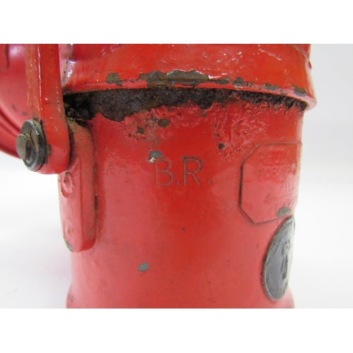 8021 - A red painted B.R inspection lamp, stamped BR to the side, front glass a/f