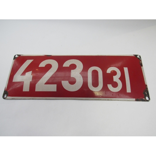 8025 - An enamel cabside locomotive plate 423 031, 54.5 x 19cm