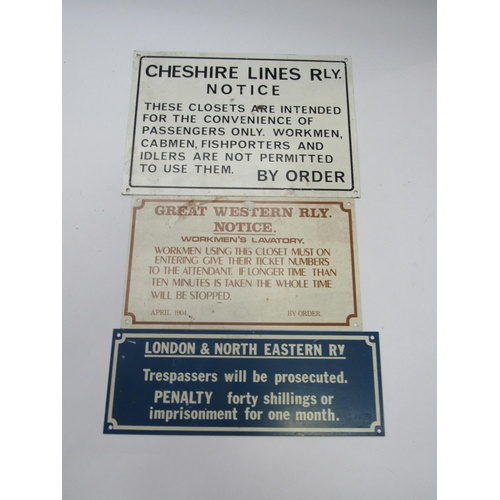 8026 - Three modern tin railway notices including LNER, GWR and Cheshire Lines Railway