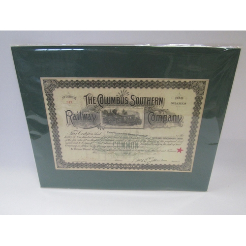 8027 - A reproduction stock certificate for The Columbus Southern Railway Company, original dated 1894, 35.... 