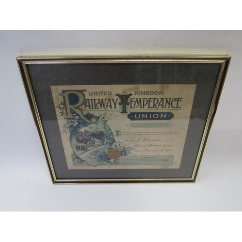 8029 - A  framed and glazed Railway Temperance Union Certificate dated 1911