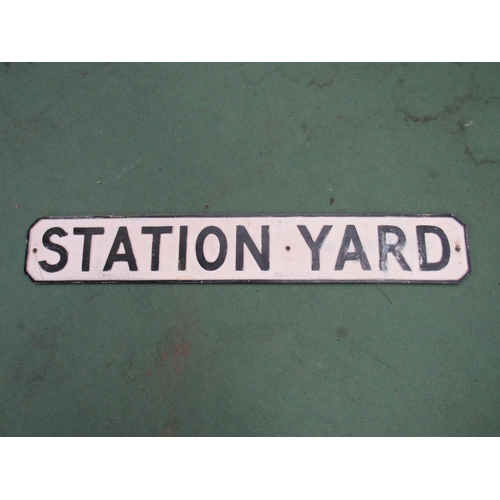 8036 - A cast alloy Station Yard sign, reputedly from Needham Market, white painted with black lettering, 9... 