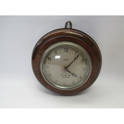 8046 - A GWR post grouping oak cased pork pie wall clock with an English Smiths 8 day movement, dial marked... 