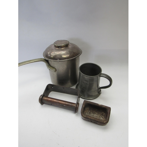 8056 - A cast handled lidded pot, stamped GWR Hotels to the side and GWR to the lid and similar tankard, al... 