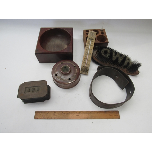 8071 - A quantity of GWR office and company equipment including coin bowl, ink and quill stand, brush, leat... 