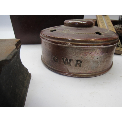 8071 - A quantity of GWR office and company equipment including coin bowl, ink and quill stand, brush, leat... 