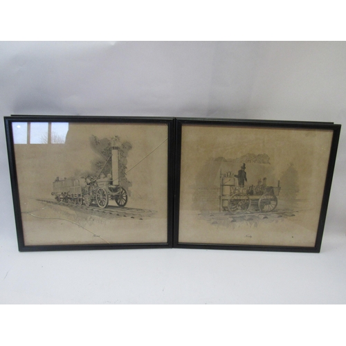 8188 - A set of four prints depicting steam locomotives including 'Lion' and 'Rocket', glass a/f, 35 x 30cm