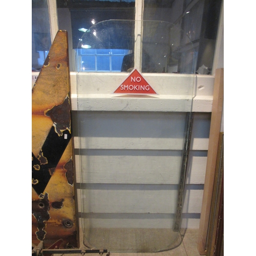 8191 - A carriage sliding door glass pane with No Smoking sign attached, 86.5cm tall