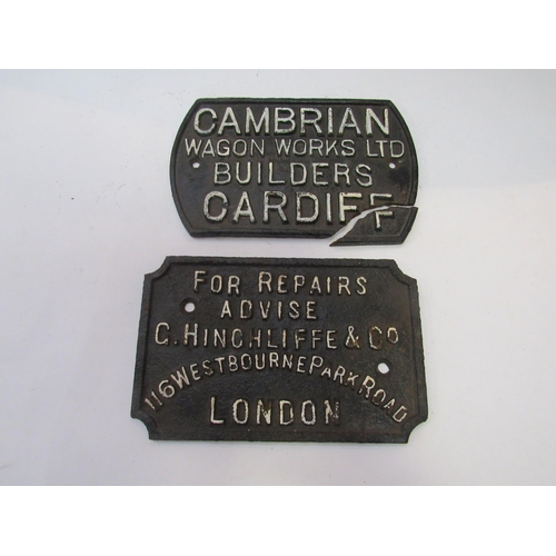 8194 - A cast iron Cambrian wagon plate a/f and a similar G Hincliffe & Co wagon plate  (2)