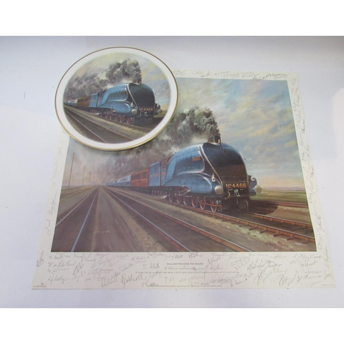 8196 - A print 'Mallard Breaking the Record' after Gerald Colson extensively signed by people involved with... 