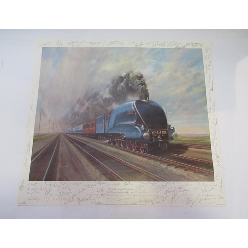 8196 - A print 'Mallard Breaking the Record' after Gerald Colson extensively signed by people involved with... 