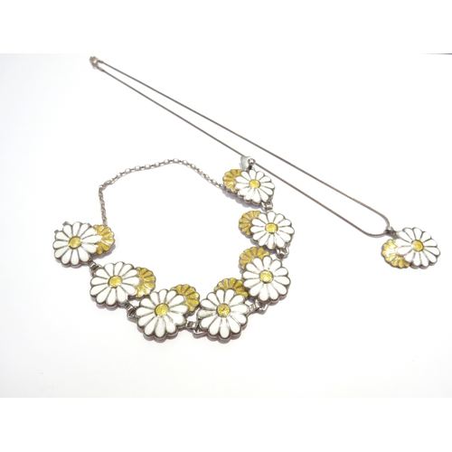 9398 - A Margot de Taxco Mexican designer silver Daisy bracelet and matching pendant necklace