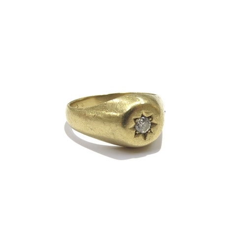 9422 - A gold signet ring set with a single diamond, stamped 18ct. Size P, 6.5g