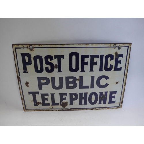 8286 - An enamel double sided Post Office telephone sign; 52cm x 35cm