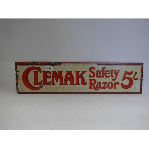 8291 - An enamel sign Clemak Safety Razor 5/-, 61cm x 15cm