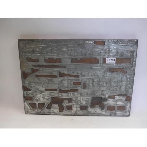 8294 - A wooden mounted printing block of a Royal Navy Motor Torpedo Boat cross section