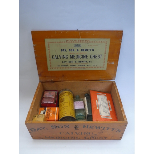 8314 - A wooden Day, Son & Hewitt's Calving Medicine chest with contents