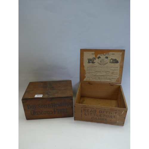 8315 - A Day, Son & Hewitts Gaseous Fluid box and T. Motts Horse Powder box