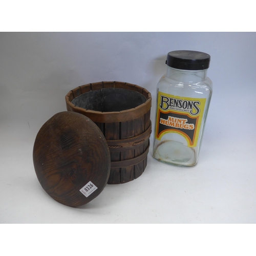 8326 - A lidded glass sweet jar and bentwood lidded container