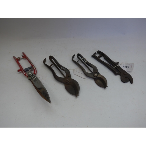 8335 - Three secateurs, including Levin No.22 disc action and two Aubert patent secateurs (one Unis-France ... 