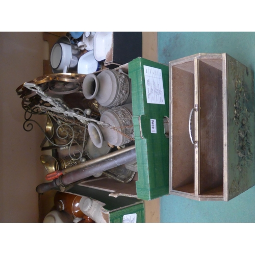 8396 - A box of mixed brassware including sprayers, jugs and vases