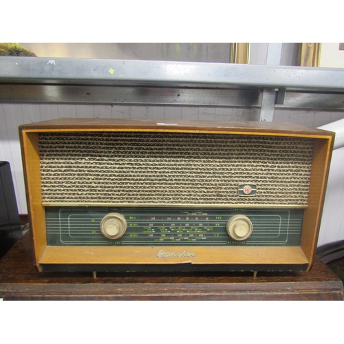 2395 - A Vintage Pye radio and a Lloyd Loom ottoman (2)