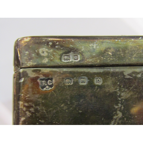 4492 - Two silver cigarette boxes both with dents and wood lined interiors.  6cm x 13.5cm and 3.5cm x 8.5cm... 